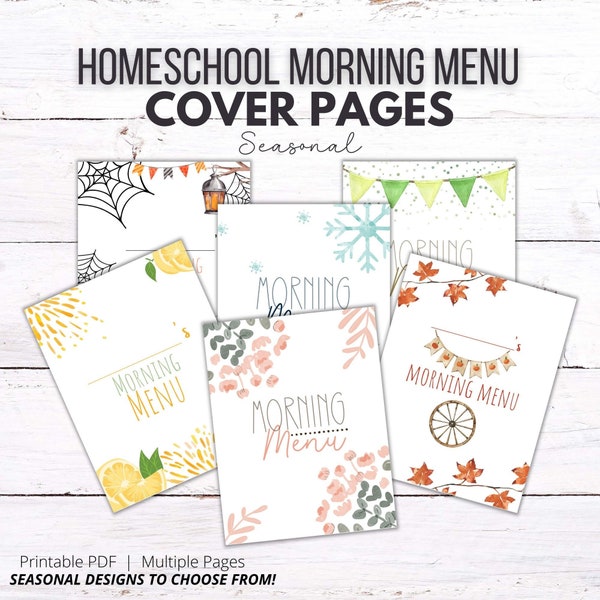 Seasonal Homeschool Morning Menu Covers | Morning Binder Covers (Digital Download)