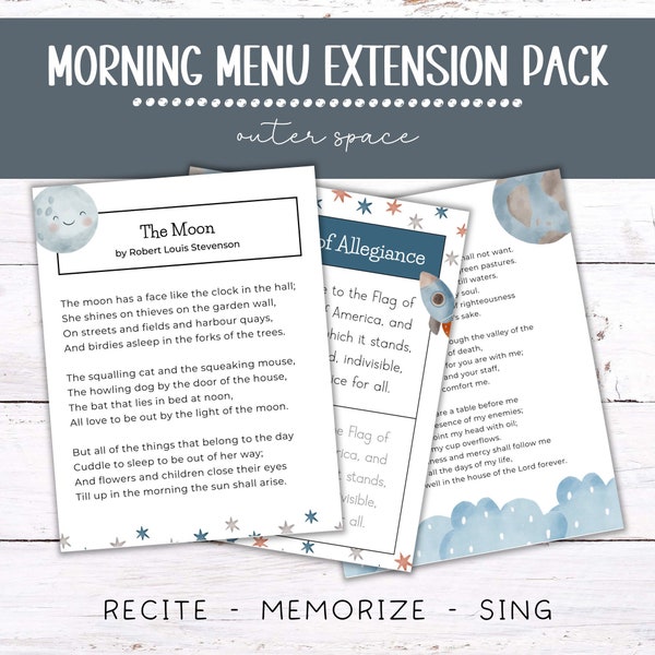 Morning Menu Extension Pack | Morning Basket Pages | Homeschool Morning Menu | Morning Time | Space Theme