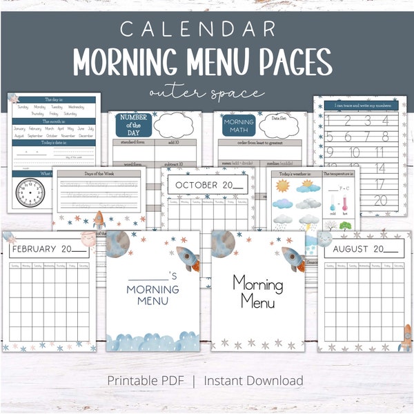 Morning Menu Pages | Homeschool Morning Menu | Calendar Pages | Morning Time | Outer Space