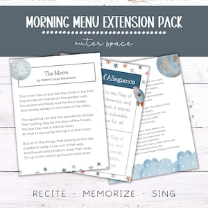 Morning Menu Extension Pack | Morning Basket Pages | Homeschool Morning Menu | Morning Time | Space Theme