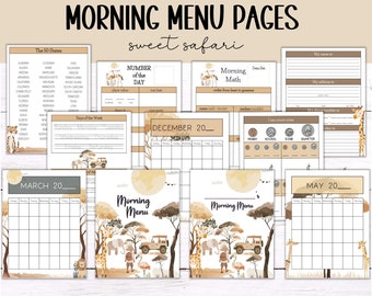 Morning Menu Pages | Homeschool Morning Menu | Calendar Pages | Morning Basket | Safari Theme