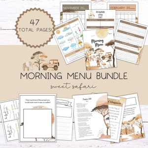 Morning Menu Bundle  | Morning Basket | Calendar Skills | Homeschool Printables | Safari Theme