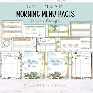 Morning Menu Pages - Forest Design | Calendar Pages | Homeschool Morning Menu | Morning Time