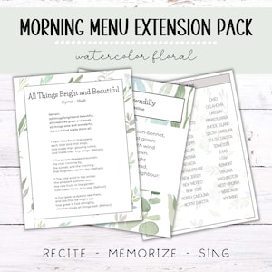 Morning Menu Extension Pack | Morning Basket Pages | Homeschool Morning Menu | Morning Time