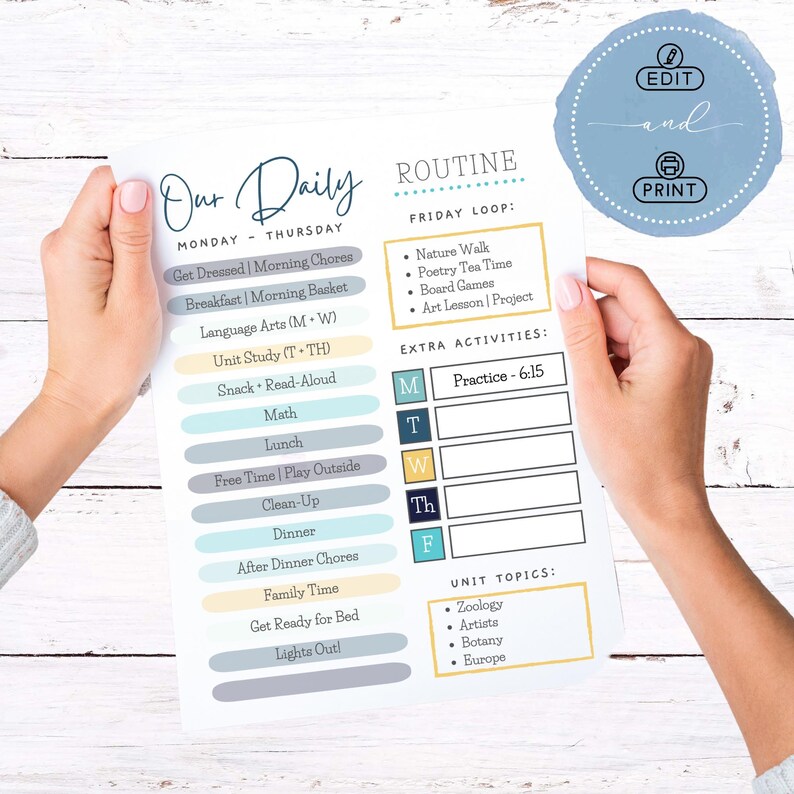 Editable Daily Routine Schedule Daily Routine Template | Editable in Canva | Homeschool Routine | Daily ...