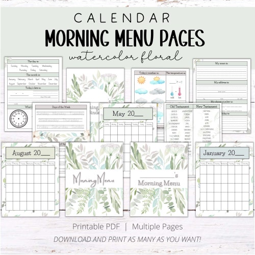 Morning menu pages homeschool morning menu calendar pages etsy