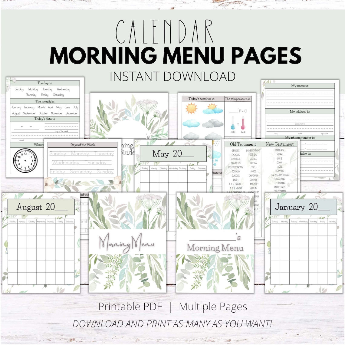 Morning Menu Pages Homeschool Morning Menu Calendar Pages Etsy
