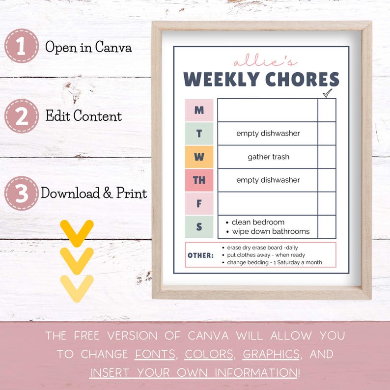 Editable Chore Chart | Canva Template | Weekly Chore Chart - Etsy