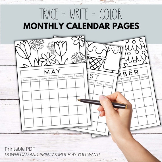 Coloring Monthly Calendar Pages | Homeschool Printable (PDF)
