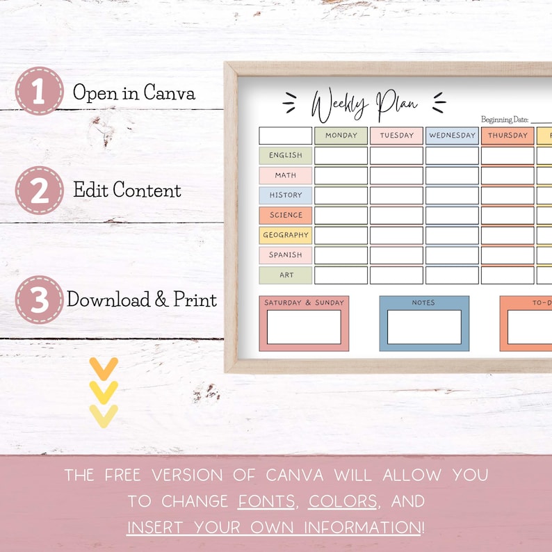 Weekly Homeschool Plan Canva Template - Bright Colors | Editable ...