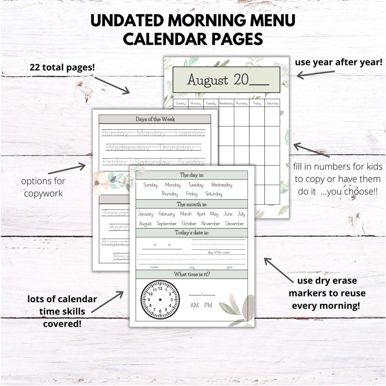 morning-menu-pages-homeschool-morning-menu-calendar-pages-etsy