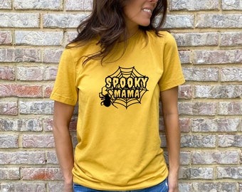 Halloween Tee, Spooky mama, Spider, Happy Halloween, Fall, October, Festive, Spooky, Gift, Costume, Comfy, Casual, t-shirt