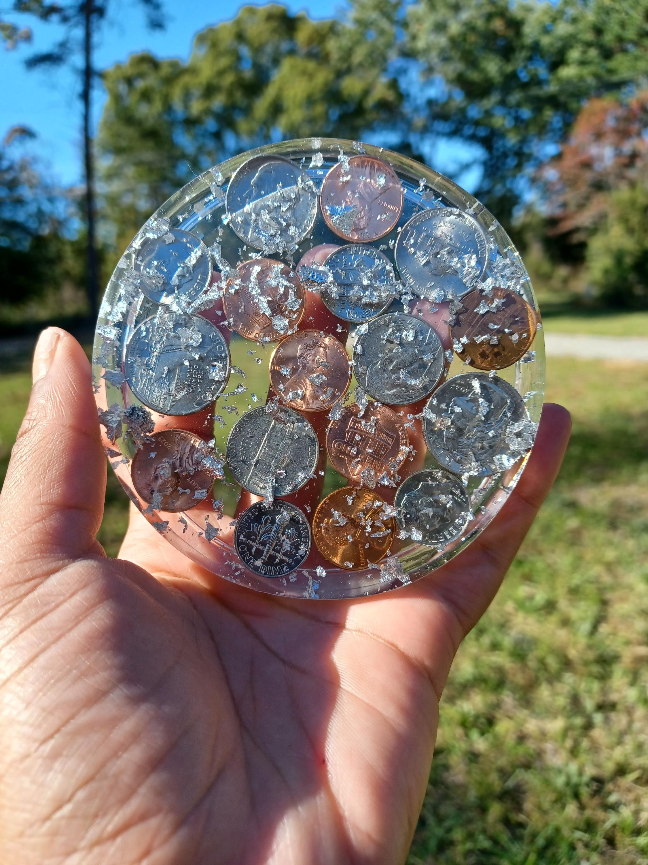 Handmade Round Resin Coaster Decorated With Pennies, Nickels, Dimes ...