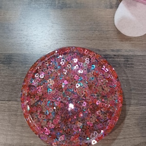 Pink Glitter Valentines Day Round Resin Coaster