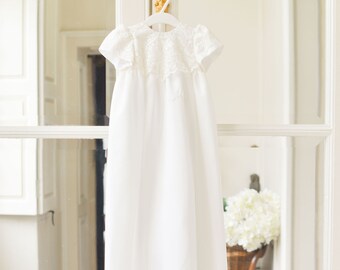 Сhristening Long Dress Baptism Outfit Christening Gown Short Sleeve Christening Dress Baptism Dress Baby Baptism Dress Baby