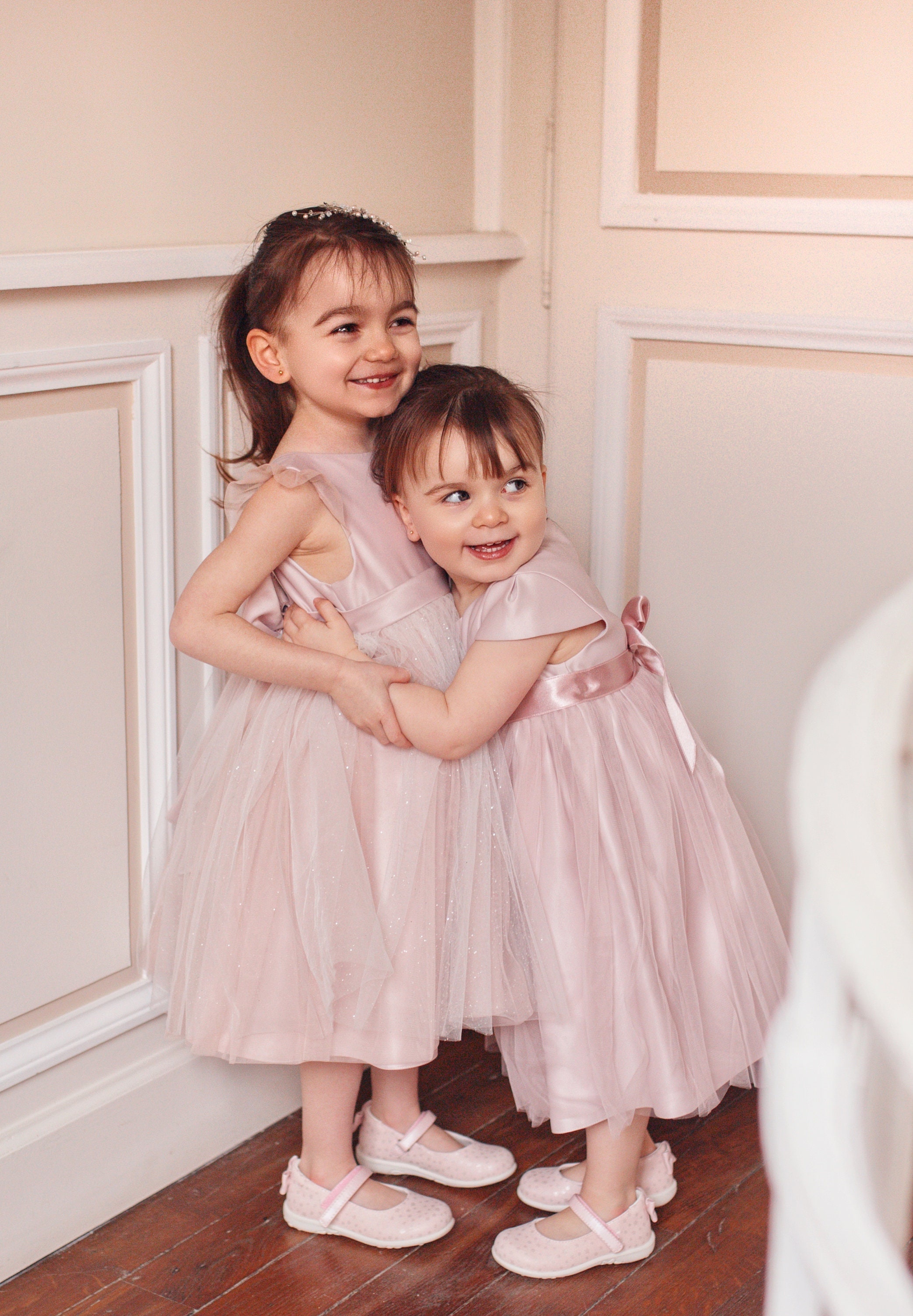 Ensemble robe en satin de coton + bloomer de cérémonie pour bébé fille