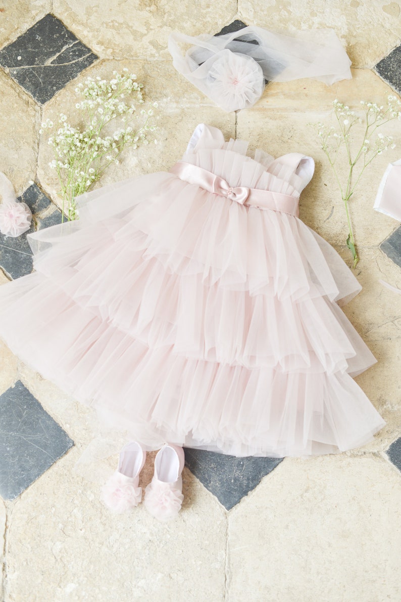 Flower Girl Dress Princess Dress Baby Tull Dress Dusty Rose Little Bridesmaids Girl Dress First Birthday Dress Girls Party Outfit image 4