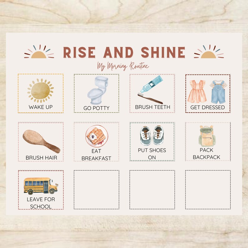 Morning and Nighttime Visual Routine Chart Schedule and Routine Chart