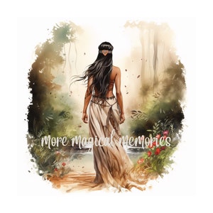 Pocahontas Watercolor Princess Print | Classic Fairytale Storybook Art, Fantasy Storybook Decor, Printable Wall Art, Digital Wall Art