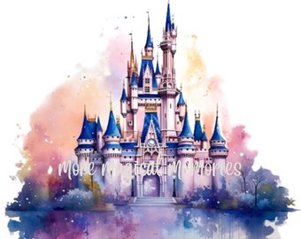 Magic Kingdom, Cinderellas Castle DARK, Watercolor Princess Print, Fantasy Storybook Decor, Printable Wall Art, Digital Wall Art