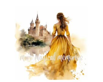 Belle Watercolor Princess Print | Classic Fairytale Storybook Art, Fantasy Storybook Decor, Printable Wall Art, Digital Wall Art
