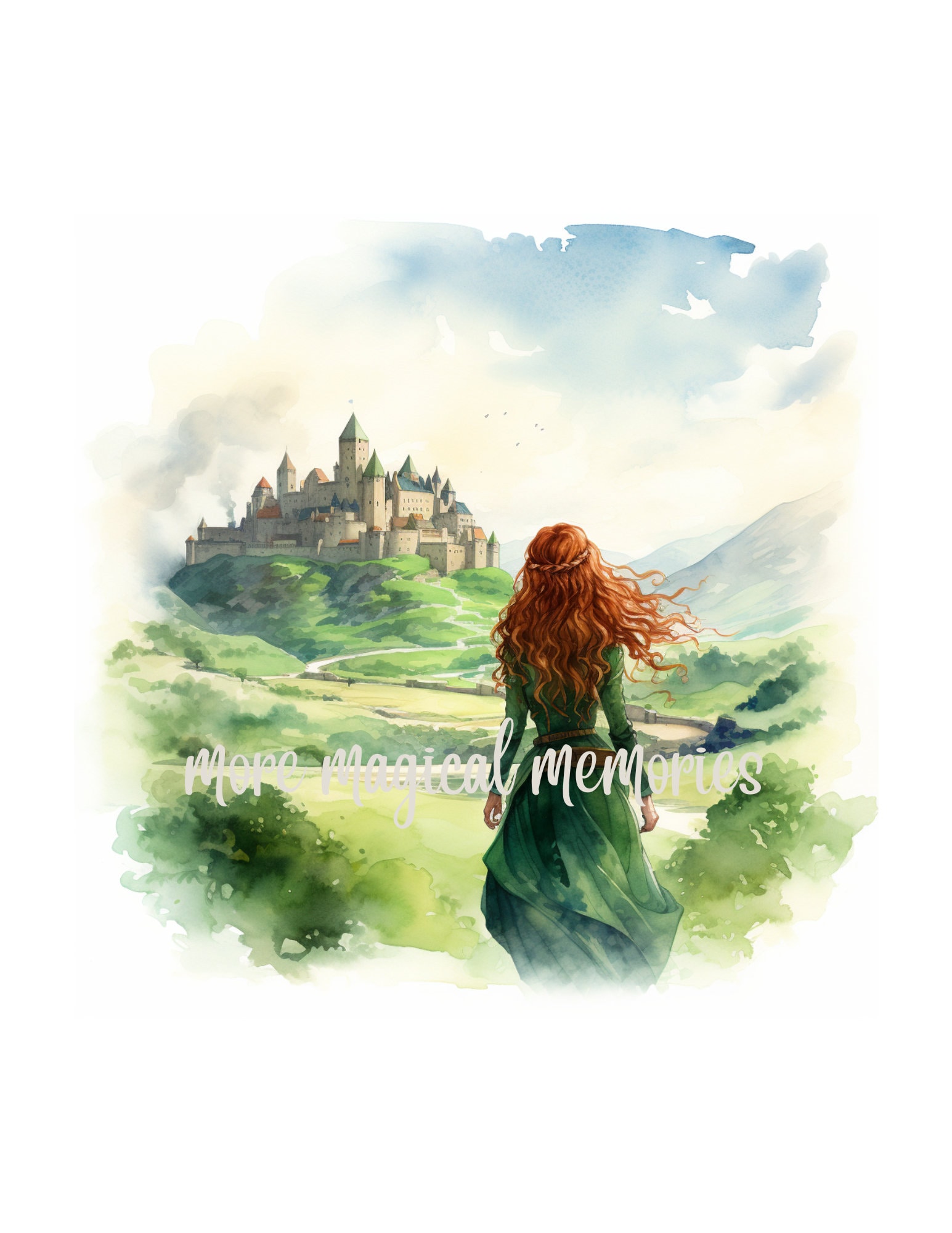 Merida Watercolor Princess Print | Classic Fairytale Storybook Art, Fantasy Storybook Decor, Printable Wall Art, Digital Wall Art