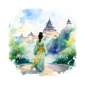 Mulan Watercolor Princess Print | Classic Fairytale Storybook Art, Fantasy Storybook Decor, Printable Wall Art, Digital Wall Art