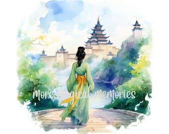 Mulan Watercolor Princess Print | Classic Fairytale Storybook Art, Fantasy Storybook Decor, Printable Wall Art, Digital Wall Art