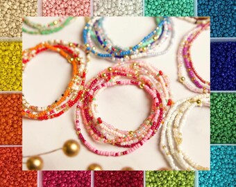 Pulsera elástica delicada con cuenta central chapada en oro de 18k / DISEÑO PERSONALIZADO / Conjunto de pulseras sencillas / Regalo para ella / Regalo sencillo