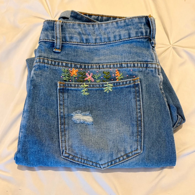 Embroidered Full Leg Jeans main image 1