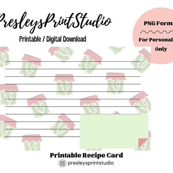 Printable Recipe Card | Digital Download | Pickle Recipe | Pickle Jar | Pickler