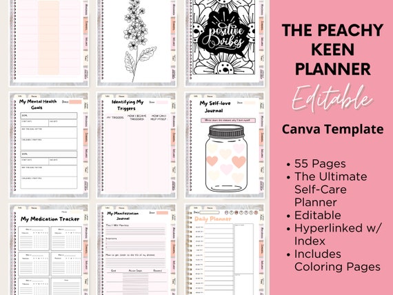 Peachy Keen Planner | Editable in Canva | Digital Planners | Editable Journals | Hyperlinked