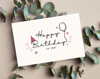 Minimalist Happy Birthday | Digital Download | Printable Happy Birthday Card | Printable Card