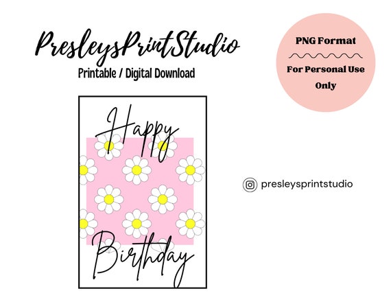 Pink Daisy Happy Birthday | Printable Card | Digital Download | Happy Birthday | Minimalist | Dainty Aesthetic