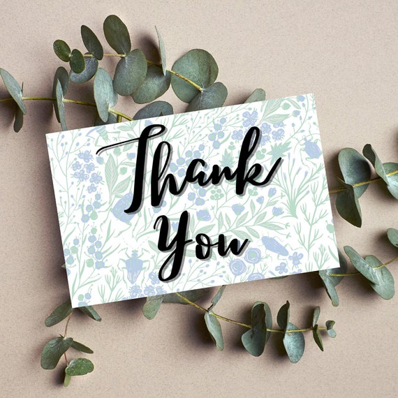 Floral Blues Thank You Card | Digital Download | Printable Thank You Card | Printable Card