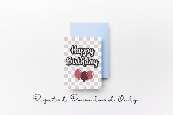 Red Checkers Happy Birthday | Printable Card | Digital Download | Cool | Aesthetic | For Kids | Birthday Cards