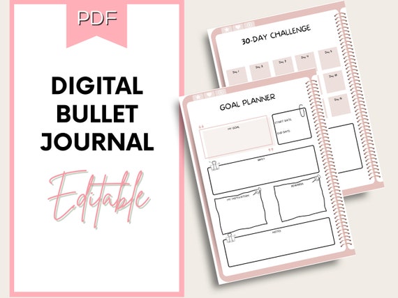 Digital Bullet Journal | Editable | Template Link | Printable | Aesthetic Journal | Journaling | Bullet Journals | Stationery
