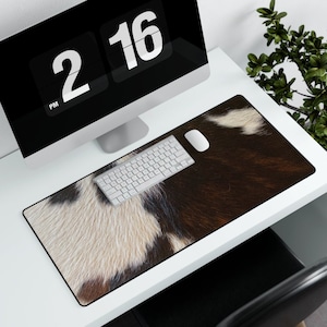 Cowhide Desk Mats, Cow print Giant Mouse Pad, Jumbo Mouse Pad, Trendy Desk Decor, Boho Office Decor, SIZE 31.5&quot; × 15.5