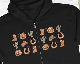Halloween Western Zip Up Hoodie Sweatshirt