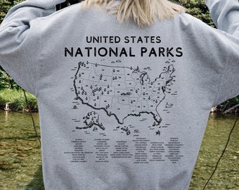 US National Parks Adventure Hiking Map Sweatshirt, 63 National Parks, National Parks Shirt, National Parks Gift, Hiking Sweatshirt, Explorer