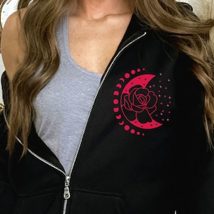 Mystic Moon And Sun Zip Up Hoodie, Mystical Moon Phase, Moon Phase Hoodie, Boho Vintage Moon Shirt, Celestial Moon Shirt, Spiritual T-Shirt