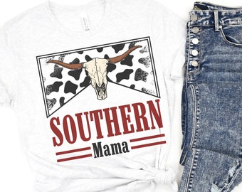 Southern Mama TShirt, Cow Print Shirt, Western Mama Tshirt, Country Mama, Texas Mom Gift, Christmas Gift For Mom
