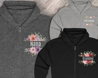 Zip Up Sweatshirt for grandma, gift for grammy , gift for her, new grandma gift, custom nana gift, gigi, personalize gift mom, lounge wear