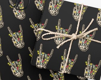 Skeleton Wrapping Paper, Christmas Wrapping Paper, Gothic Gift Wrap, Gothic Christmas, Black Christmas Wrapping Paper, Holiday Gift Wrap