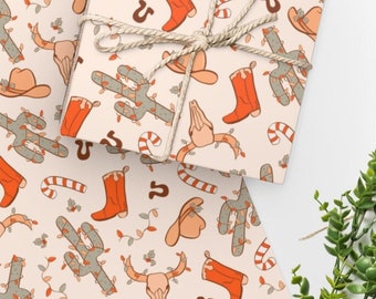 Western Christmas Cowboy Wrapping Paper, Christmas Wrapping Paper - Holiday Gift Wrap, Maximalist Gift Wrap, Colorful Gift Wrap