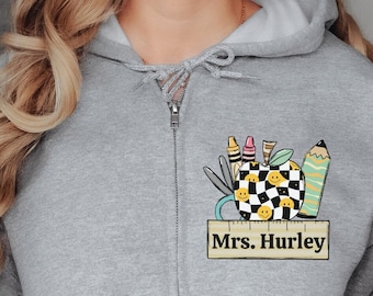 Custom Teacher Zip up Sweatshirt, Teacher Mrs Sweatshirt, Cute Teacher Appreciation gift, Gift for Teacher, Retro Teacher shirt, Last Name