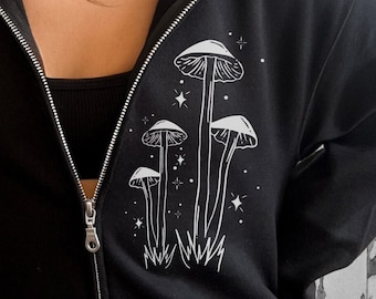 Mushroom Zip Up Hoodie, Mushroom Aesthetic Zip Hoodie, Skeleton Halloween, Hippie Mushroom Skull , plant shirt, Nature shirt, Gift for her