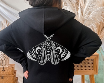 Zip up Hoodie Gothic Moth Grunge Sweatshirt Dark Academia Hoodie Women Trendy Hoodie Y2K Aesthetic Butterfly Streetwear Hoodie Jacket