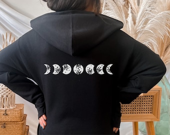 Moon Phase Zip Up Hoodie, Celestial hoodies with zipper, Moon phase hoodies, Womens Hoodie Zip Up, Birthday Gift, astrology hoodie