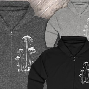 Mushroom Zip Up Hoodie, Mushroom Aesthetic Zip Hoodie, Skeleton Halloween, Hippie Mushroom Skull , plant shirt, Nature shirt, Gift for her zdjęcie 3